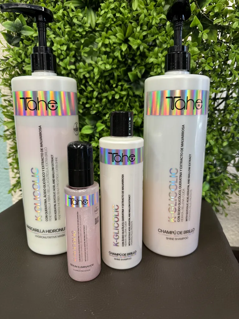Tahe K-Glicolic, mascarilla, sérum y champú de brillo con ácido glicólico
